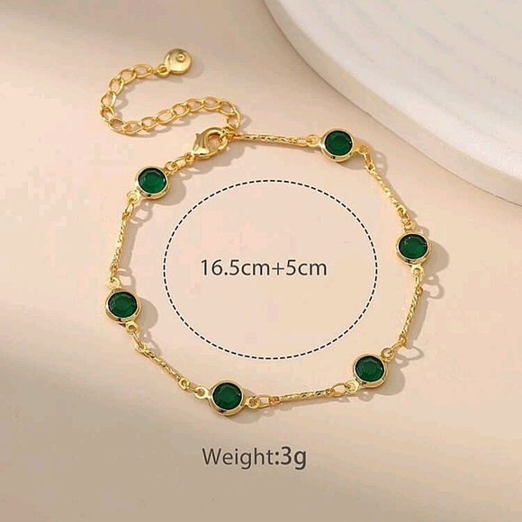 Emerald Green Gold Plated Zircon Choker Bracelet Matching Set - Picture 9 of 9